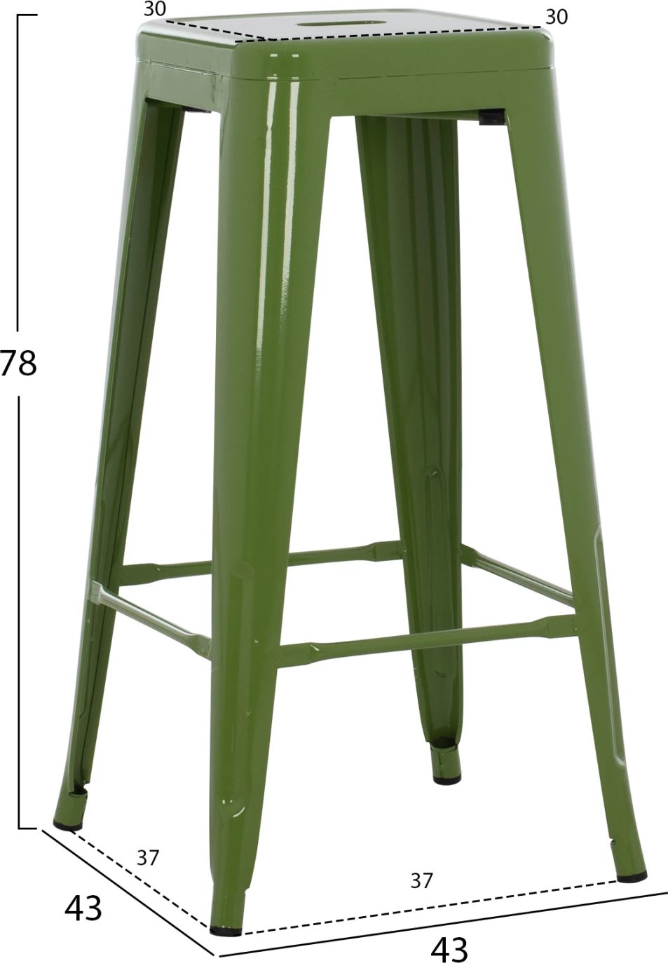 Karrige për bar MELITA-PRO FH8642.53 metalike, ngjyrë ulliri e çelët, 43x43x78Hcm