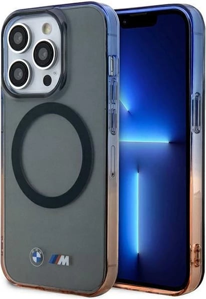 Mbështjellës BMW Gradient Bumper MagSafe për iPhone 14 Pro Max, gri/portokalli/kaltër