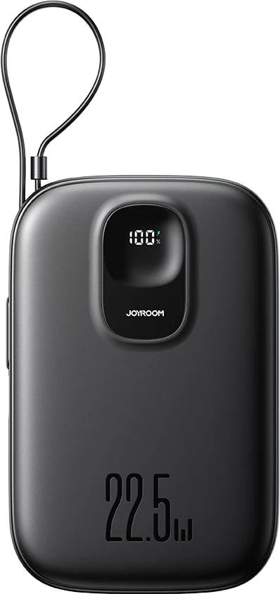 Powerbank Joyroom JR-PBF17 10000mAh 22.5W me kabllo USB-C të integruar + kabllo USB-C 25cm, e zezë