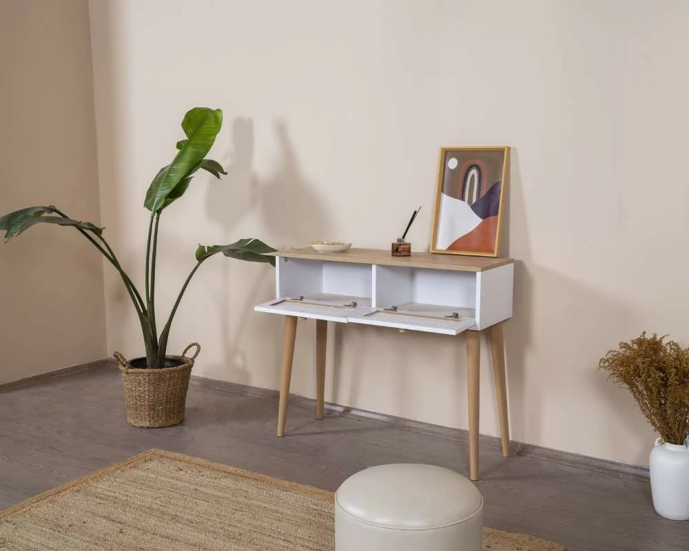 Komodë Skye Decor, Calvin, e bardhë dhe lis