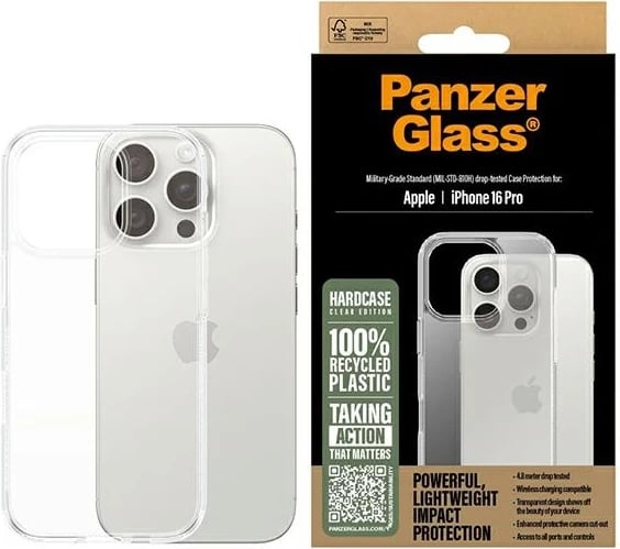 Mbështjellës PanzerGlass HardCase për iPhone 16 Pro 6.3", Transparent