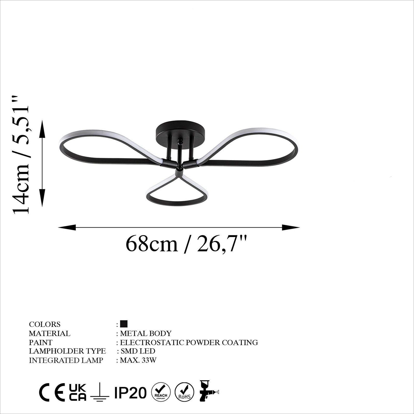 Llambë tavani Opviq Damla, e zezë, 68x14x68cm