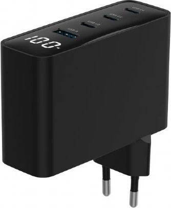 Karikues universal Gembird TA-UC-PDQC100LCD-01-BK, 100W, 3x USB-C, 1x USB-A, LCD, i zi
