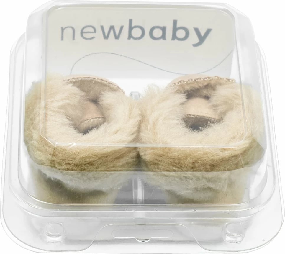 Papuçe bebe dimri, New Baby, 0-3 m, me pelush dhe mbyllje me shul, taban PVC i hollë, kafe e çelët