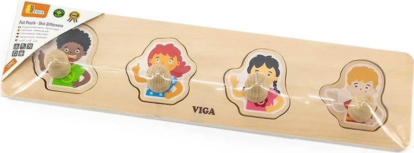Puzzle druri me doreza, Viga, Skin Colors, 4 pjesë, 32x3x7.5 cm, multingjyrës
