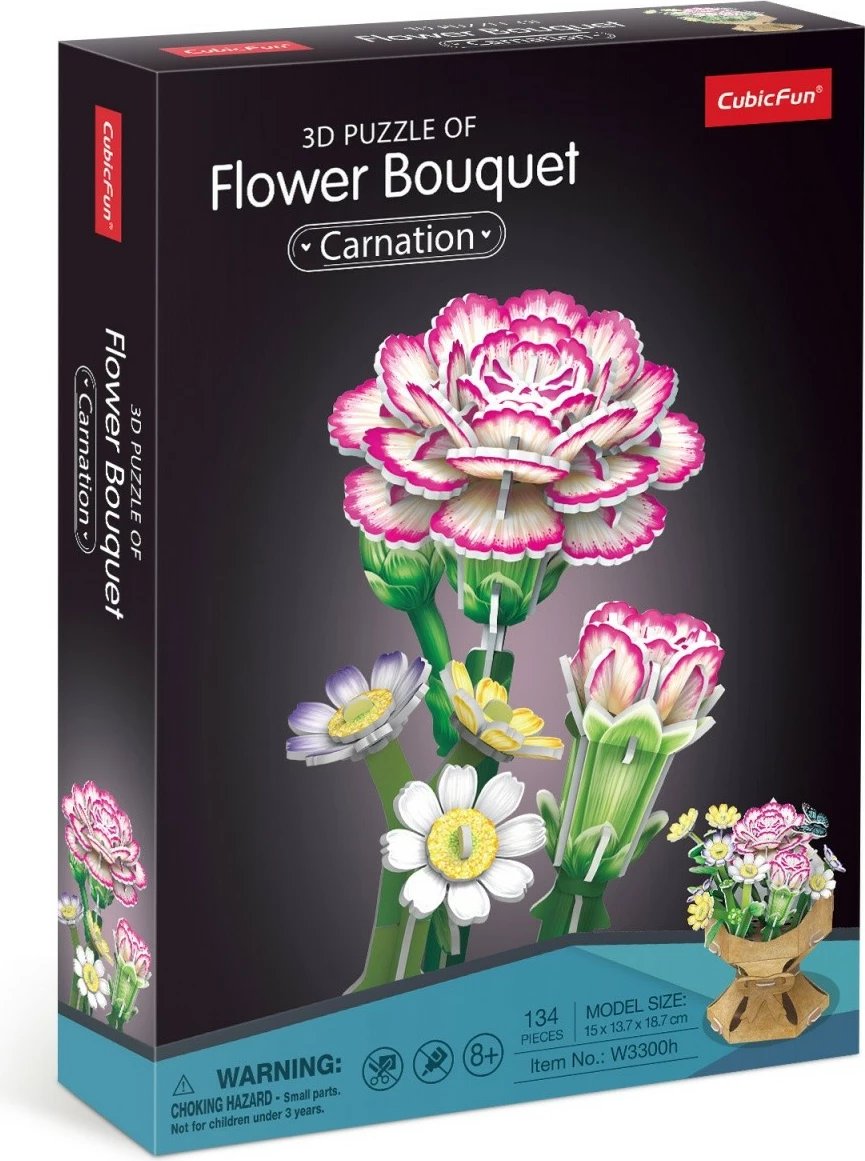 Puzzle 3D Cubic Fun Bouquet of Flowers Carnation, 134 pjesë, shumëngjyrëshe