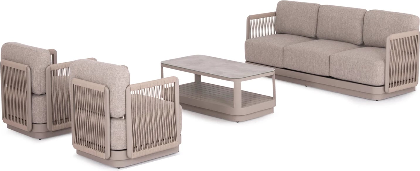 Set lounge për jashtë, 4 pjesë, seria Elysia, alumin ngjyrë shampanje, litar, pëlhurë P.E., CD6186.02