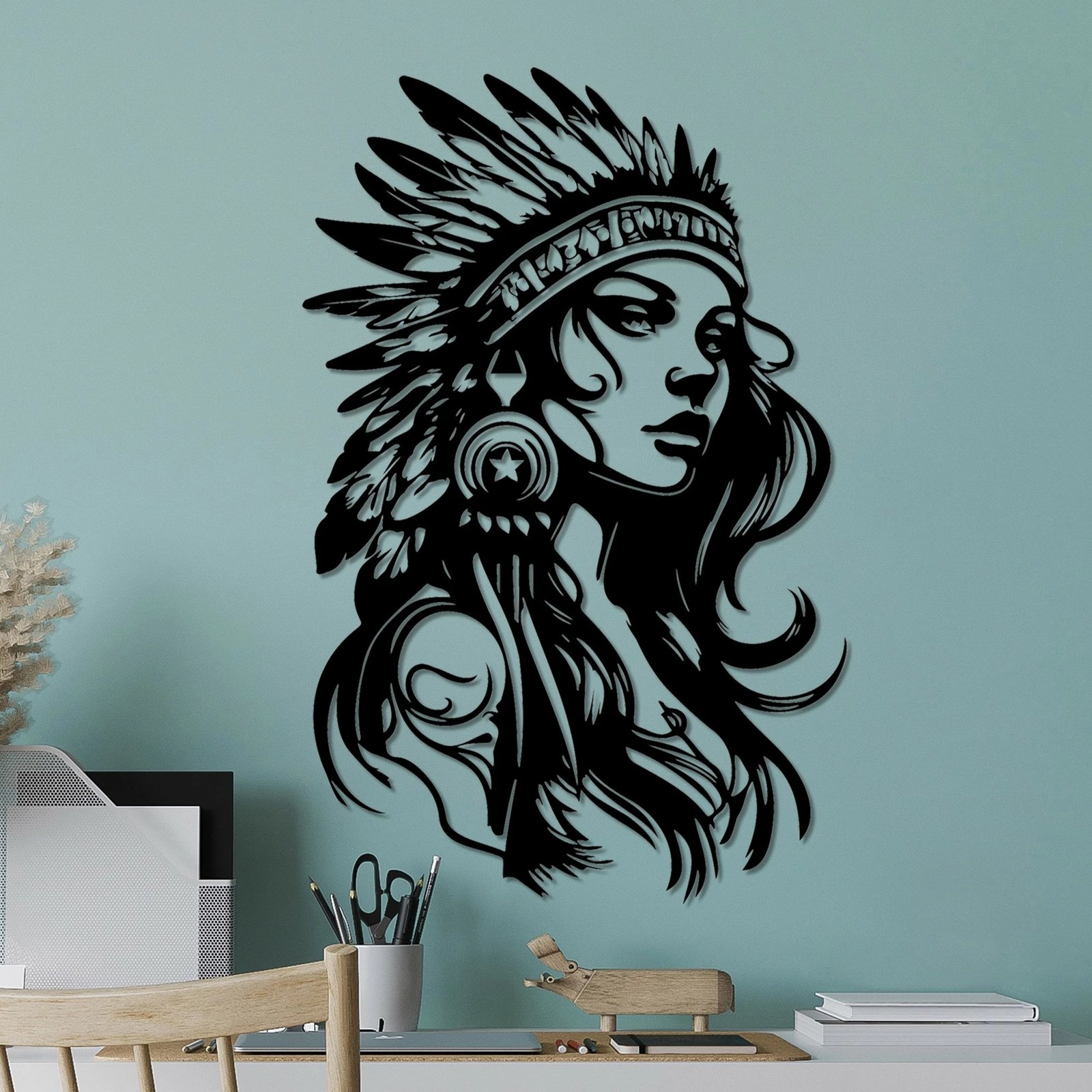 Aksesor dekorativ metalik për mur Wallity, Native, ngjyrë e zezë, 35x56cm