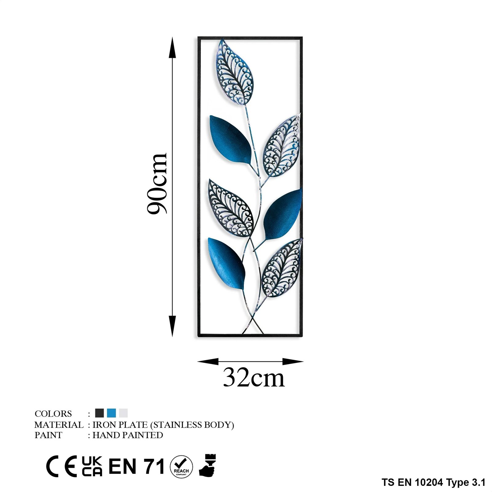 Aksesor dekorativ metalik për mur, gjethe, Wallity