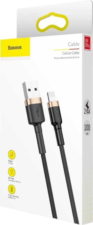 Kabllo Baseus Cafule CALKLF-BV1, USB-A në Lightning, 1m, 2.4A, e zezë/artë