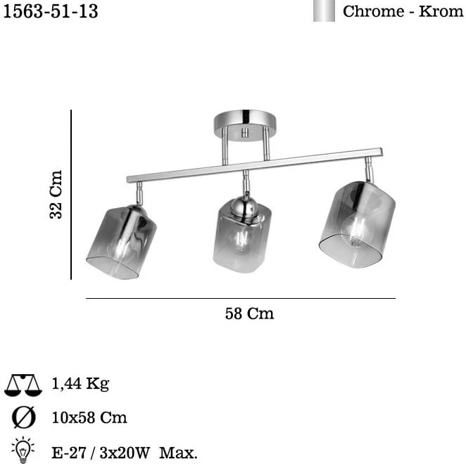 Llambë tavani Opviq, Rayo, krom, 3 vendosje, 51-13