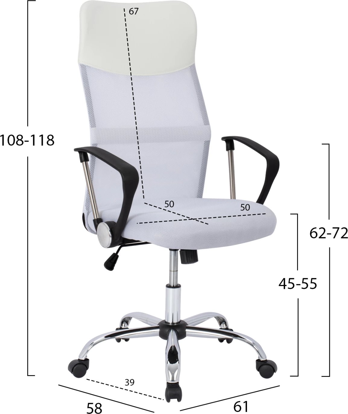 Karrige zyre FH1000.04 rrjetë e bardhë këmbë kromi 61x58x118