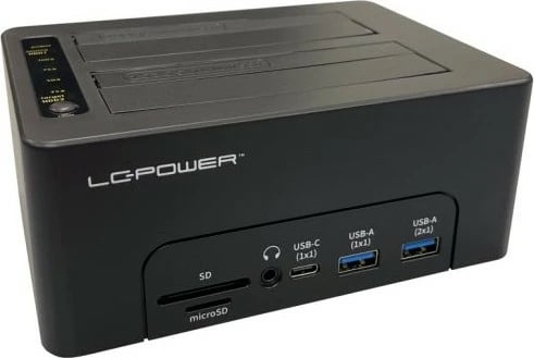 Docking station LC-Power LC-DOCK-C-MULTI-HUB, 2x SATA 2.5/3.5", USB 3.2 Gen 2, HDMI, SD/microSD, e zezë