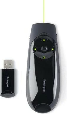 Prezenter Kensington Expert me lazer të gjelbër & kontroll kursor, RF, USB, 45 m, i zi