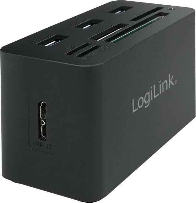 Kasë USB Hub LogiLink CR0042 me 3 porta USB 3.0 dhe lexues kartelash, e zezë
