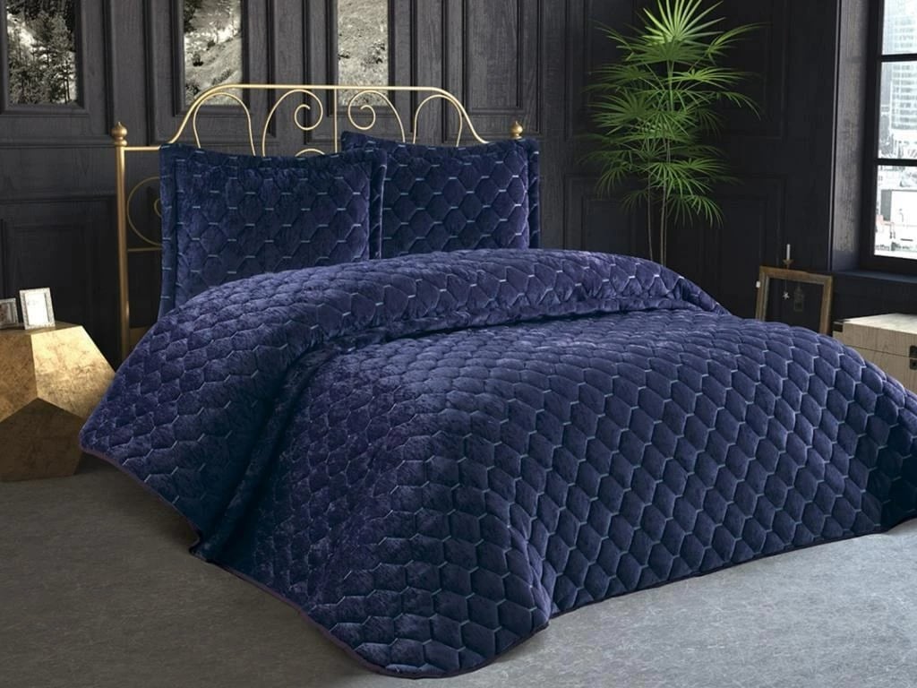 Set mbulesë për shtrat dopio, kadife, ngjyrë kaltër e errët, L'essentiel, Lima