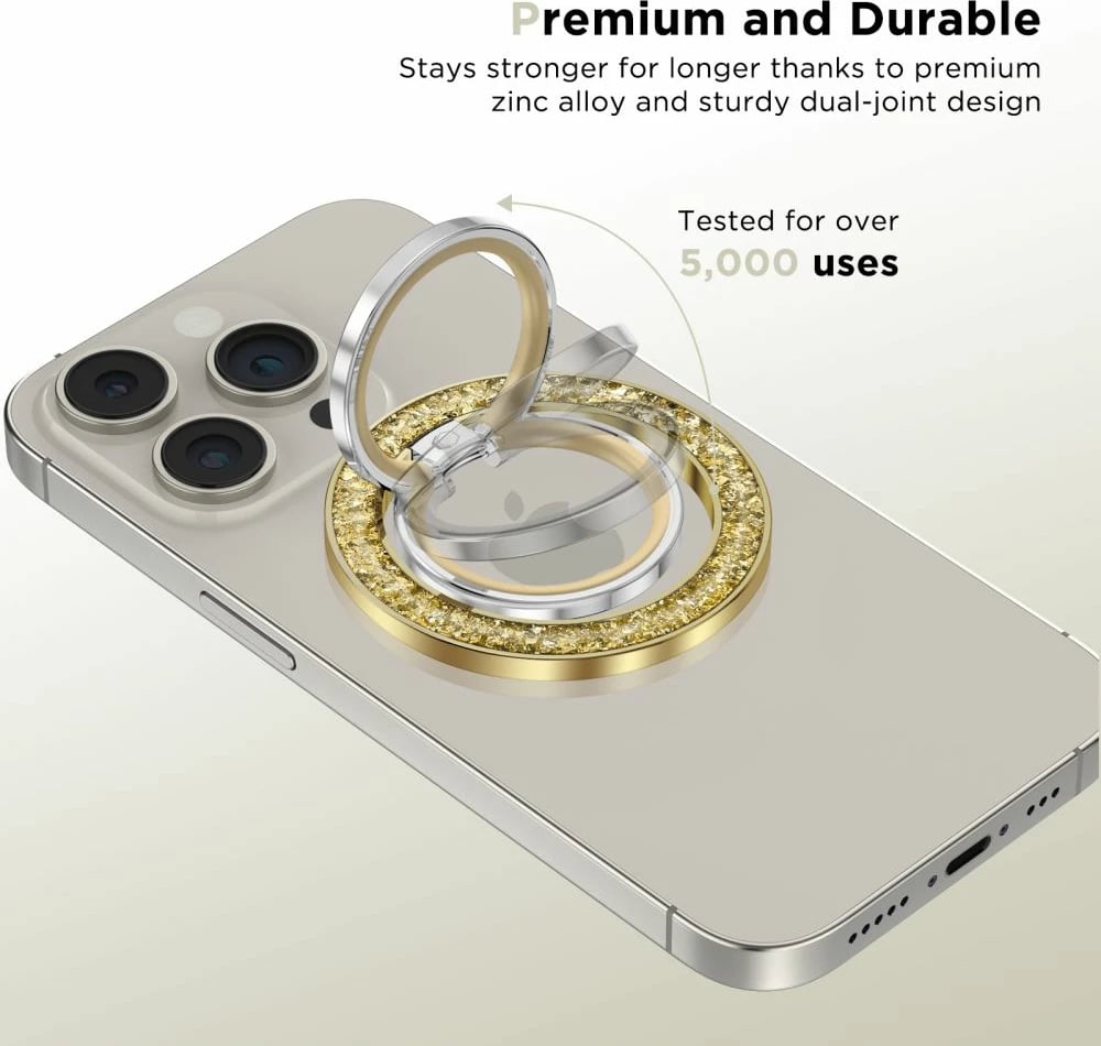 Mbështjellës magnetik Tech-Protect MMR200 me MagSafe, unazë për gisht, ari me kristale