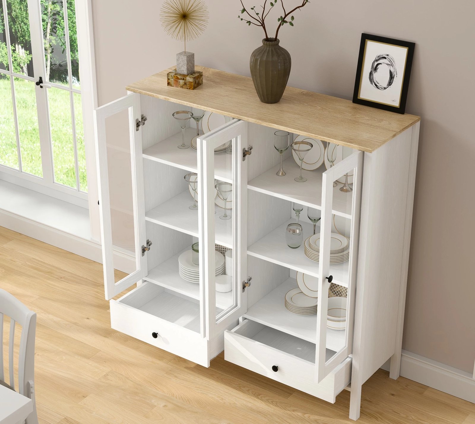 Raft librash Hanah Home, FRN-20071, ngjyrë druri dhe e bardhë