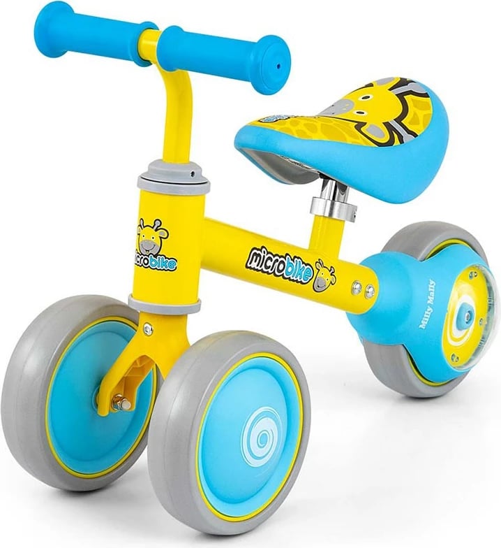 biçikletë pa pedale për fëmijë, Milly Mally, Micro Plus Giraffe, rrota 6", deri 25 kg, 18-36 muaj, shumëngjyrëshe