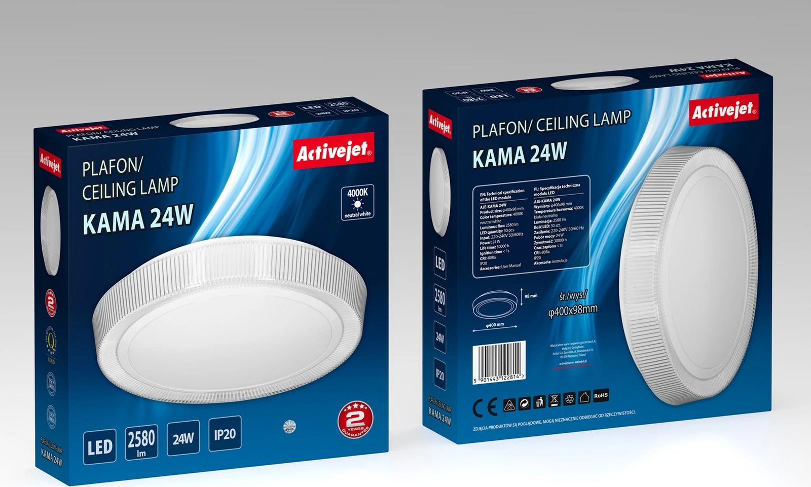 Plafon LED Activejet AJE-KAMA 24W, Bardhë