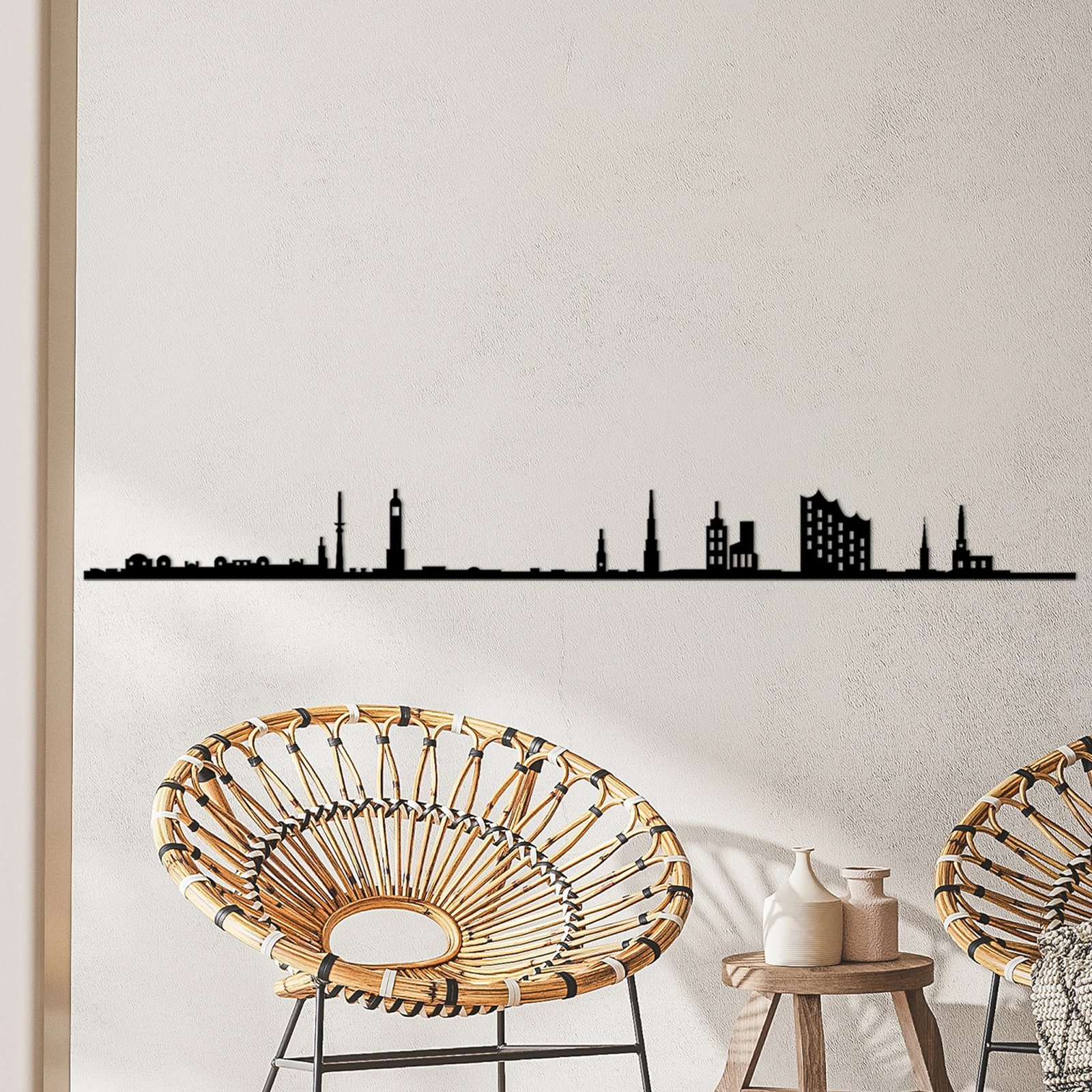 Aksesor muri dekorativ prej metali, Hamburg Skyline, ngjyrë e zezë