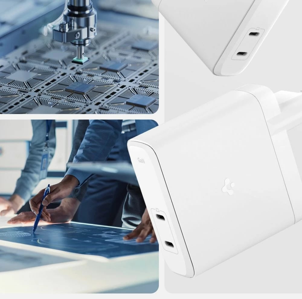 Karikues Spigen ArcStation Pro GaN-1402 me kabllo USB-C 140W, Bardhë