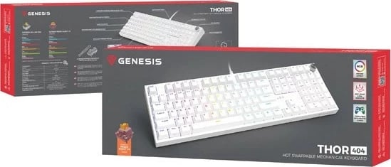 Tastierë mekanike Genesis Thor 404, Outemu Peach Silent, RGB, full-size, e bardhë Tastierë mekanike Genesis Thor 404, Outemu Peach Silent, RGB, full-size, e bardhë