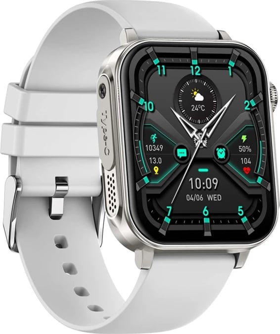 Smartwatch, Colmi P80, 1.83" HD 60 Hz, thirrje me Bluetooth, 100+ moda sportive, matje HR/SpO2, IP67, USB-C, argjendtë