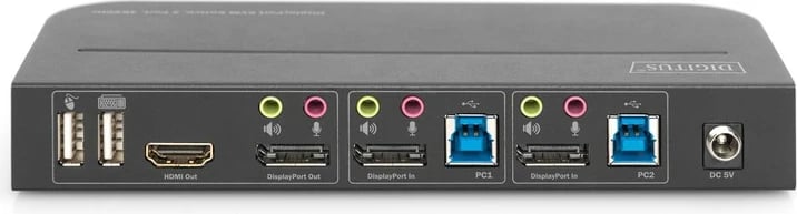 KVM switch Digitus DS-12850, 2 porta, 4K 60Hz, DisplayPort/HDMI, e zezë