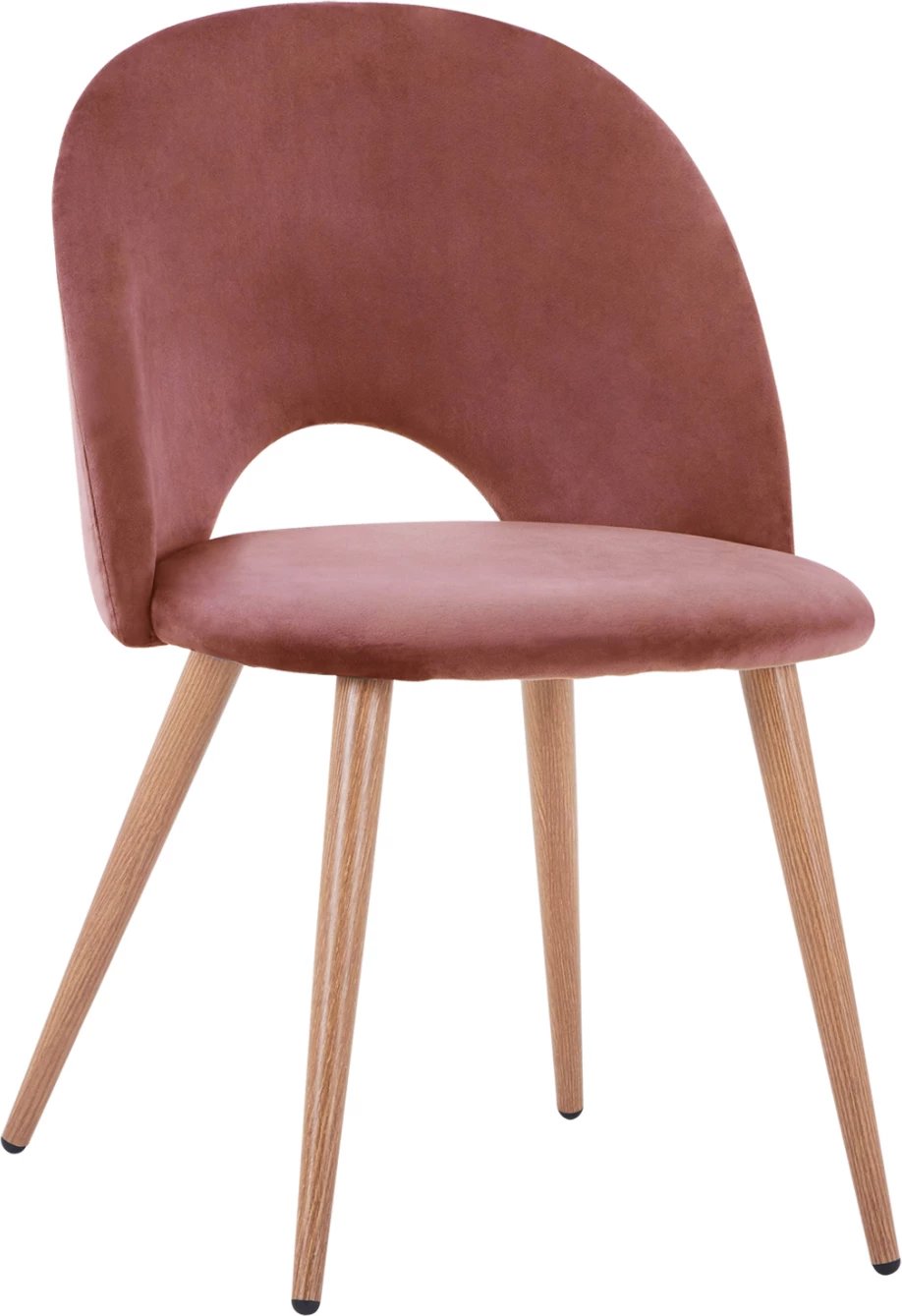 Karrige ngrënieje kadife ngjyrë mollë e kalbur dhe këmbë metalike FH8544.02 52x49,5x77 cm, set prej 4 copë