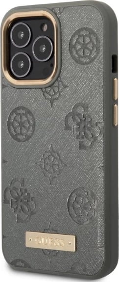 Mbështjellës Guess Peony Logo Plate për iPhone 13 Pro Max 6.7", MagSafe, Gri