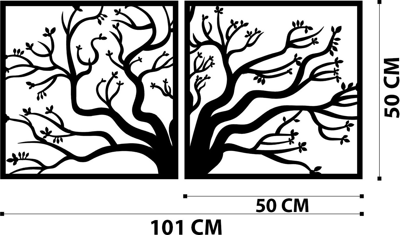 Aksesor dekorativ metalik për mur, Wallity, dekor pemë, ngjyrë e zezë