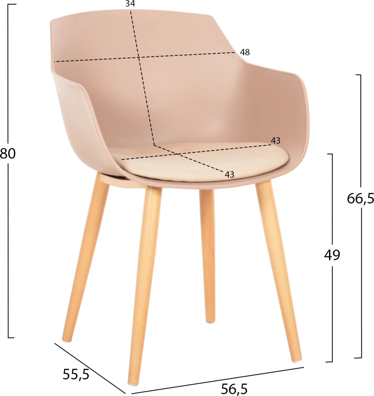 Karrige për ngrënie LUCIE FH8242.11, ngjyrë kapuçino, këmbë metalike ngjyrë druri, 56x55.5x80H cm., set prej 2 copë
