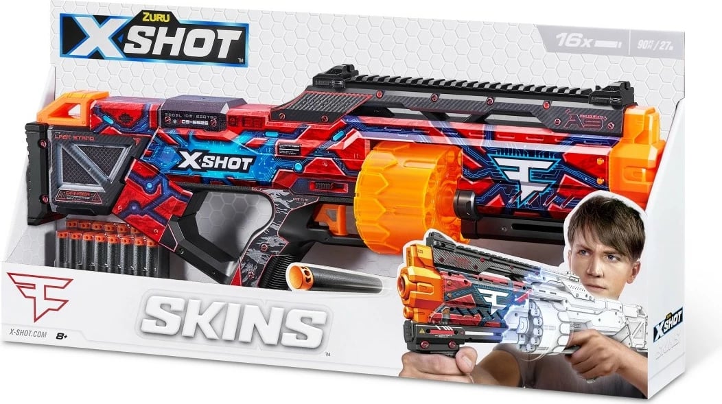 Blaster lodër ZURU X-Shot Skins Last Stand FaZe Clan me 16 shigjeta, shumëngjyrëshe