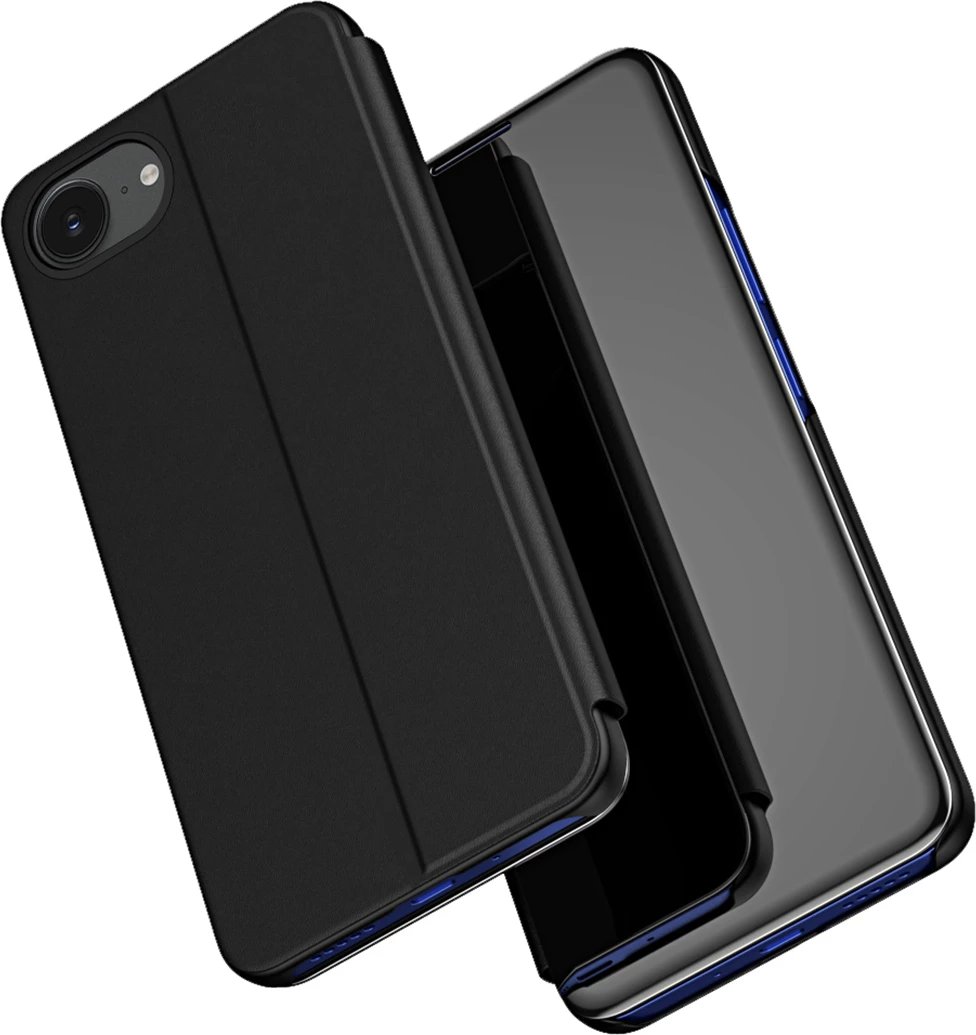 Mbështjellës Hurtel Clear View Case për iPhone 16e, me flap, i zi