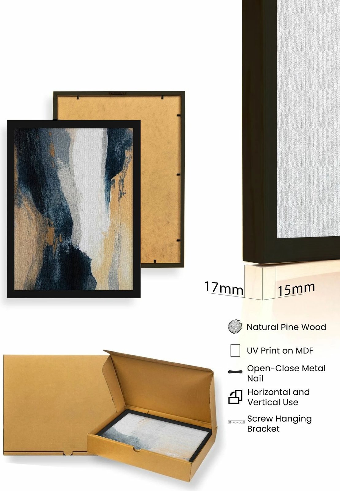 Pikturë dekorative me kornizë MDF (3 copë), Wallity, Huhu484S, 50x70cm