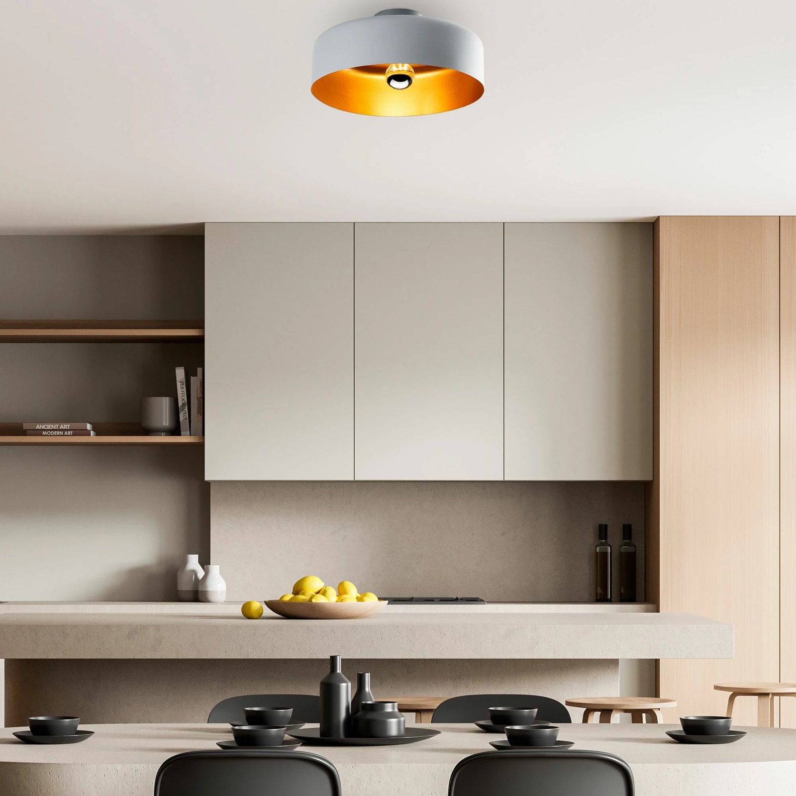 Llambë tavani Opviq, Vesta - 15076, metalike, ngjyrë gri, 35x35x18cm Llambë tavani Opviq, Vesta - 15076, metalike, ngjyrë gri, 35x35x18cm