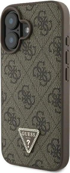 Mbështjellës, Guess, Leather 4G Triangle Strass, për iPhone 16 6.1", MagSafe, TPU/PC me lëkurë eko, kafe