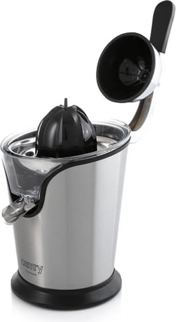 Shtrydhëse agrumesh, Adler Camry CR 4006, 500W max 100W nominale, levë çeliku, NoDrip, 2 konusa, çelik inox, argjendtë/zezë