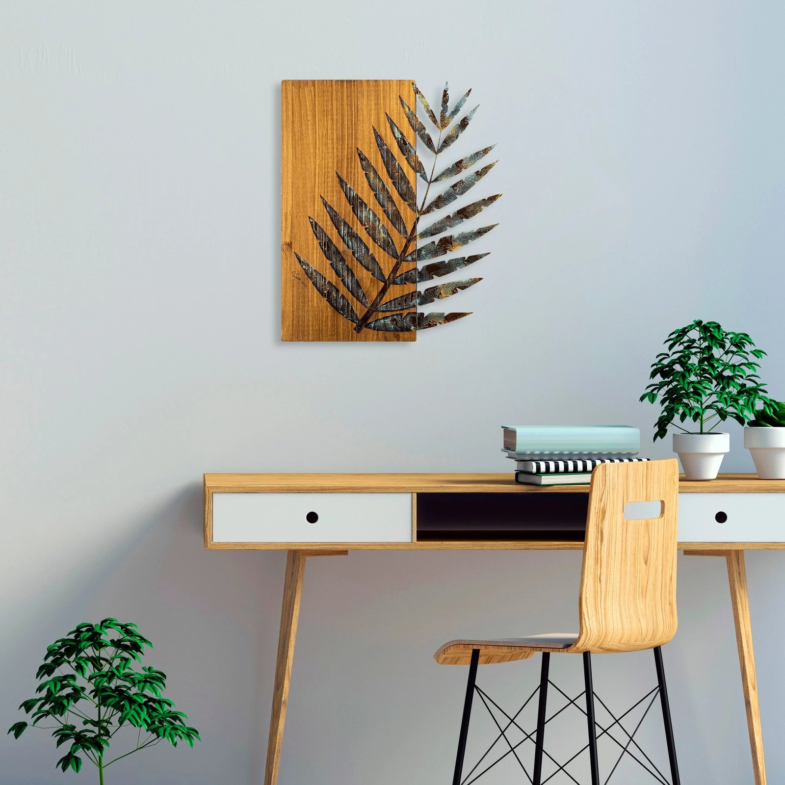 Aksesor dekorativ muri prej druri, Wallity, gjethe 3-1