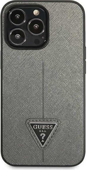 Mbështjellës Guess SaffianoTriangle Logo për iPhone 14 Pro 6.1", argjend Mbështjellës Guess SaffianoTriangle Logo për iPhone 14 Pro 6.1", argjend