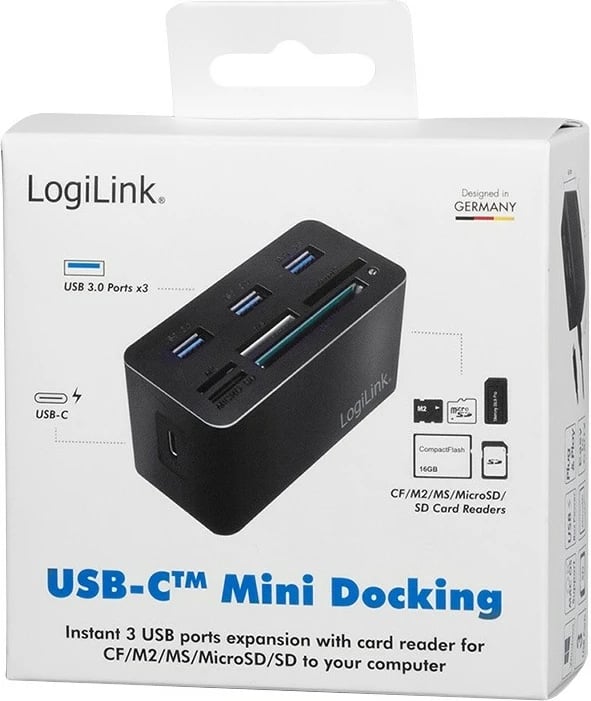 Stacion docking LogiLink CR0046, 8 porta USB 3.2, lexues kartelash, e zezë