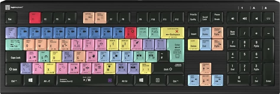 Tastierë LogicKeyboard Astra 2 UK për Adobe Premiere Pro CC, PC, me taste të ngjyrosura