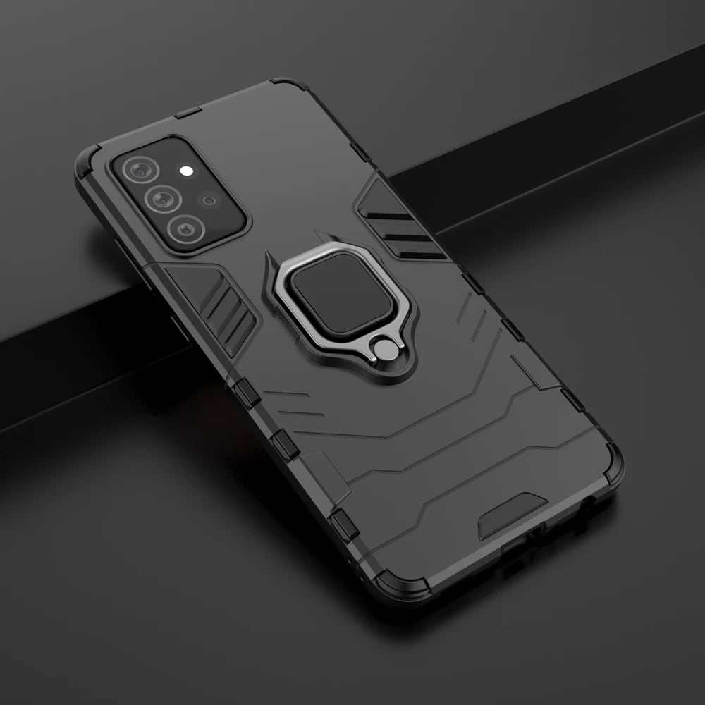 Mbështjellës Hurtel Ring Armor për Samsung Galaxy A72 4G, me këmbalec, i zi