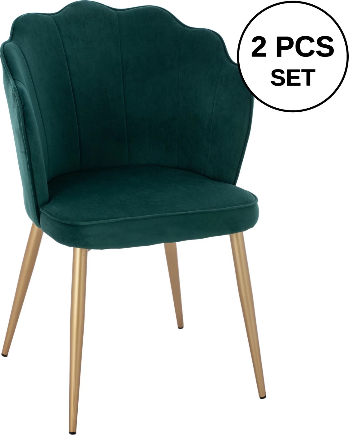 Karrige FH8737.03 kadife jeshile me kornizë metalike ari 48x48x85 cm., set prej 2 copë