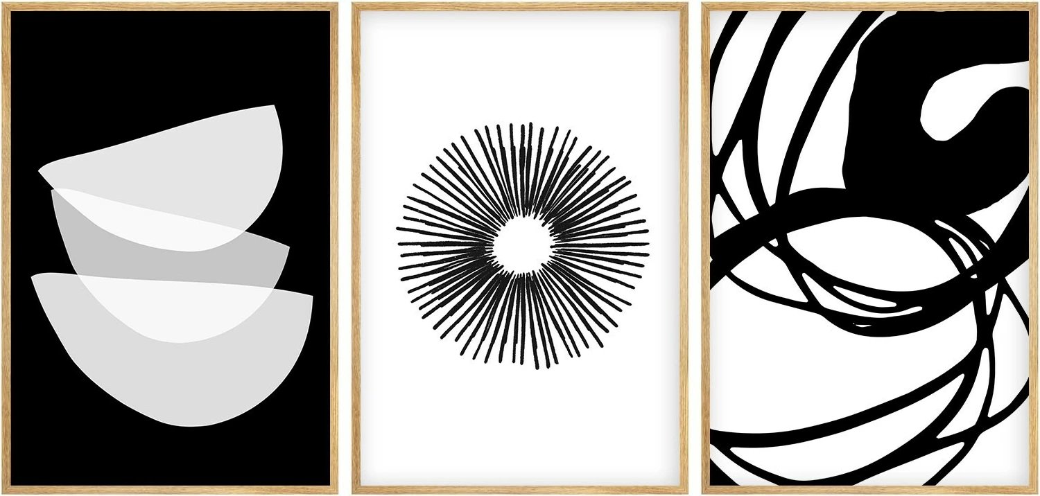 Pikturë dekorative me kornizë, 3 copë, Wallity, Huhu241, shumëngjyrëshe, 30x40cm