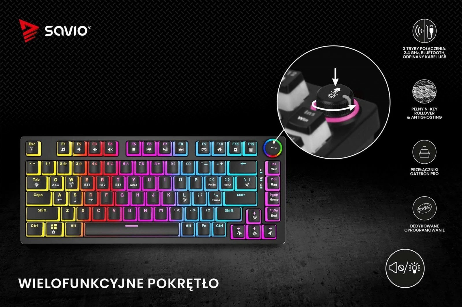Tastierë mekanike wireless Savio PHENIX, Gateron Red Pro, Pudding, e zezë Tastierë mekanike wireless Savio PHENIX, Gateron Red Pro, Pudding, e zezë