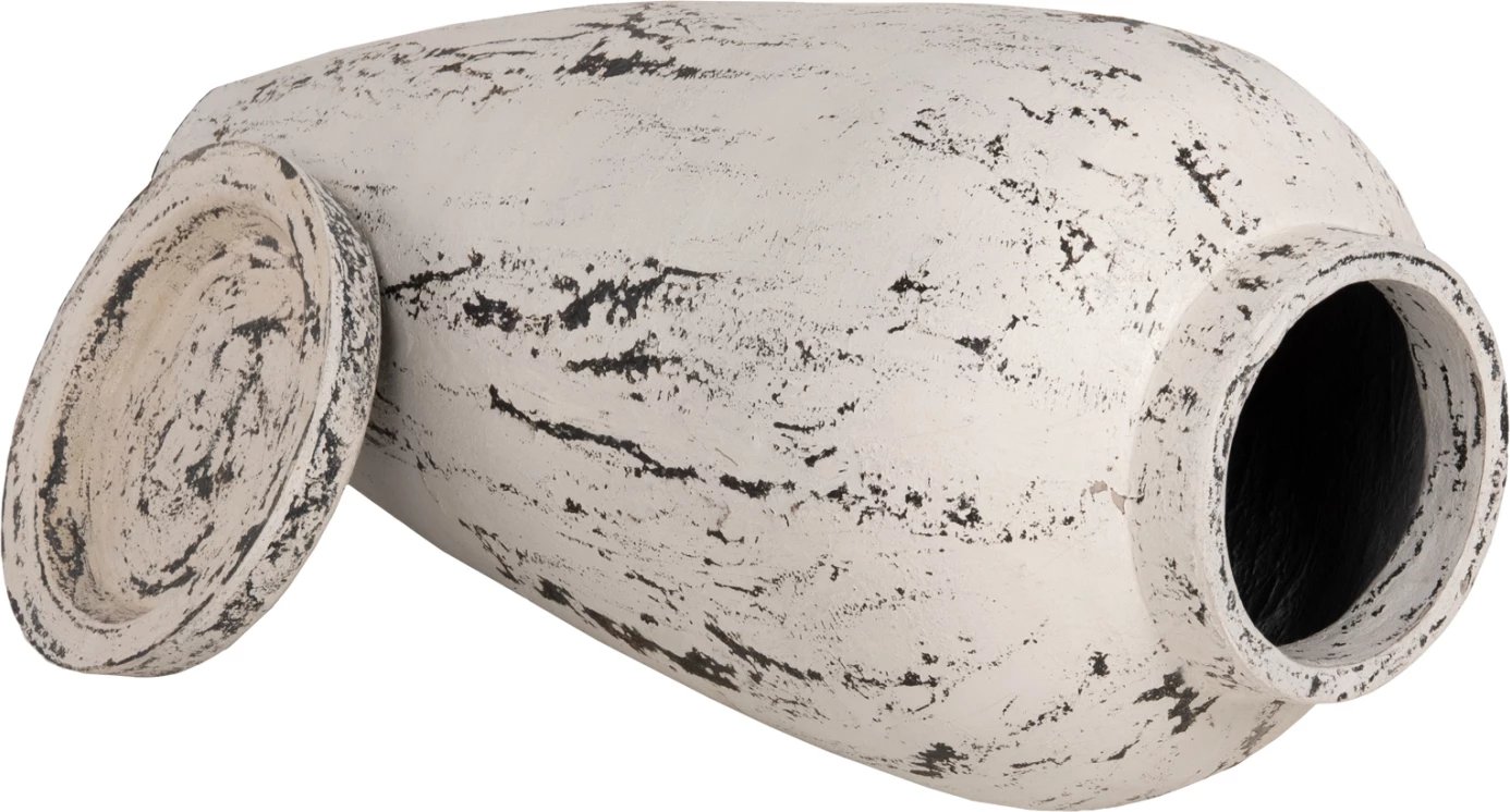 Vazo dekorative për dysheme me bazë pjate LAUREL FH7937 terrakota në patinë të bardhë Φ45x100Hcm