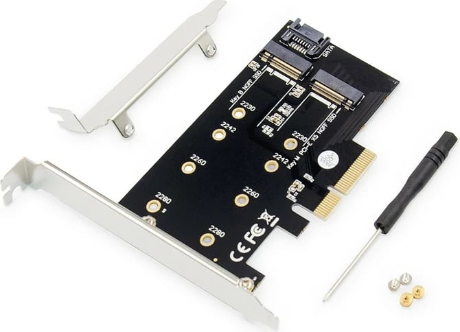 Kartë zgjeruese Digitus DS-33170 për SSD M.2 NGFF/NVMe, PCIe 3.0 x4, me kabllo SATA, e zezë
