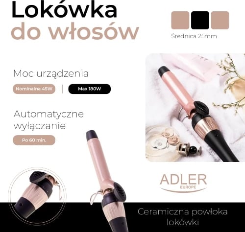 Hekur për kaçurrela Adler AD 2117 25mm kontroll temperature 4 nivele veshje qeramike bezhë/zi